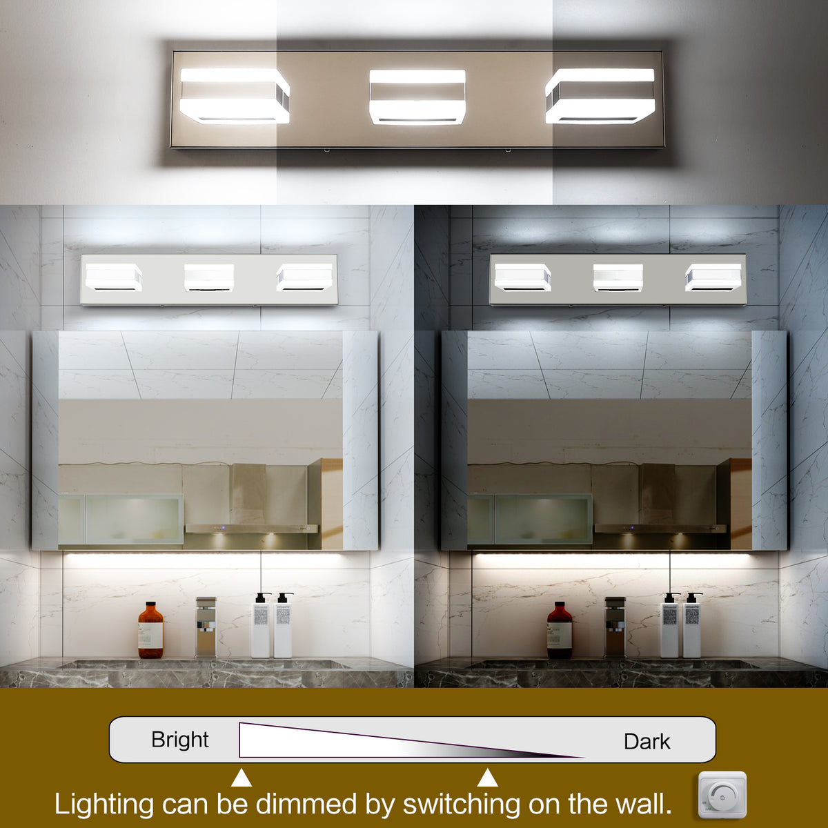 SOLFART Dimmable LED Modern Matt Black Bathroom Vanity Lights Over Mir