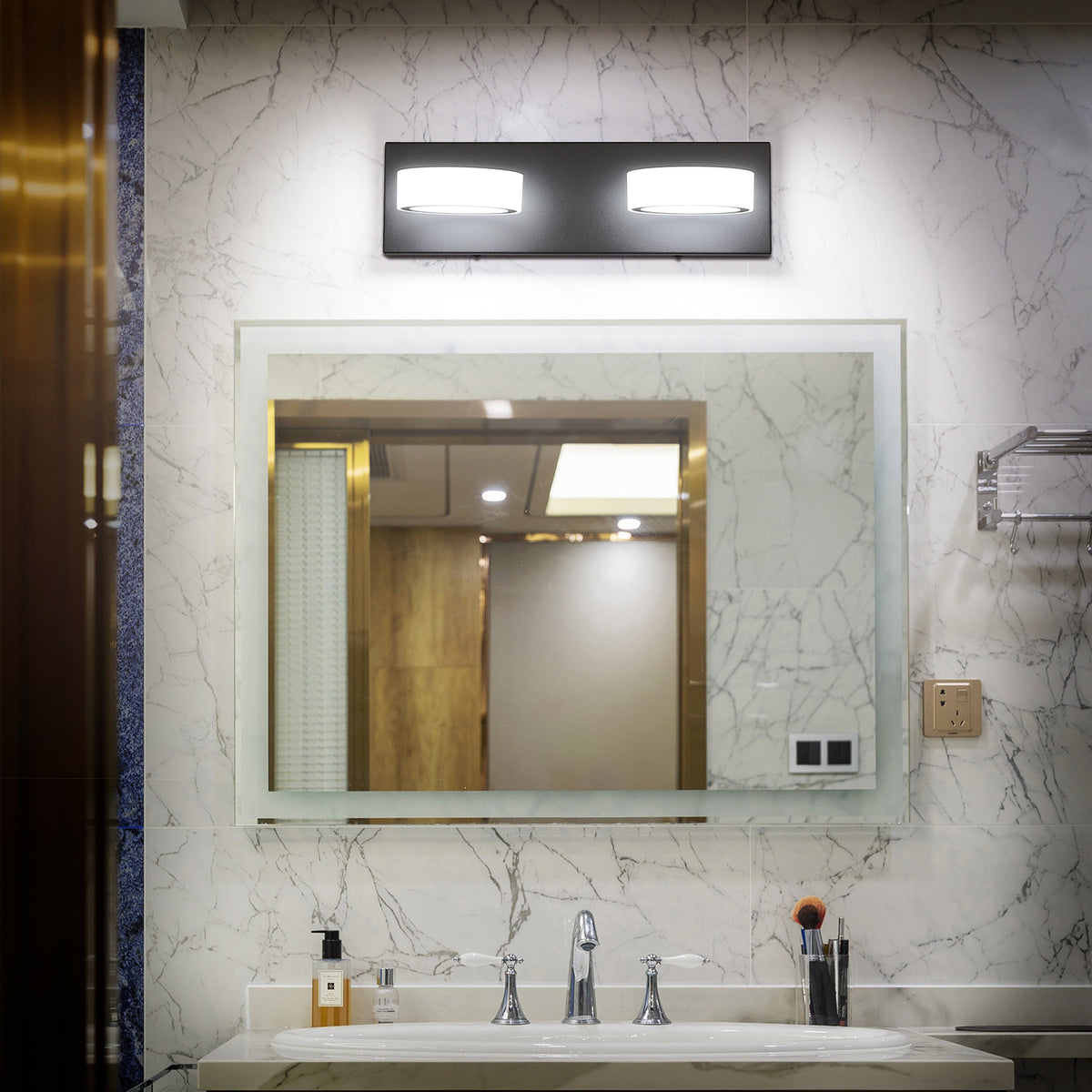 SOLFART LED Contemporary Bathroom Matt Black Metal Base Rotating Oval