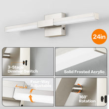 Load image into Gallery viewer, SOLFART Bathroom Lights Over Mirror, Brushed Nickel LED Vanity Light, Built-in Dimmer, 4-Way Adjustable 6009