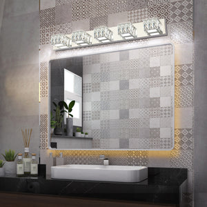 SOLFART LED Bathroom Vanity Lighting Fixtures Modern Style Crystal Lights Chrome Finishing Over Mirror 5 Light