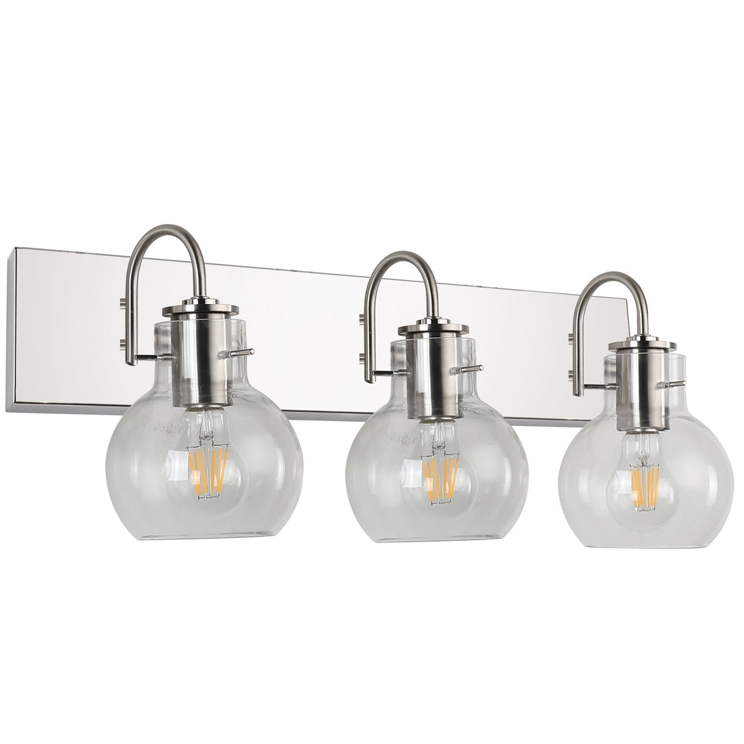 SOLFART Chrome Bathroom Lighting Fixtures Over Mirror Modern Glass Shade Vanity Lights Wall Sconce