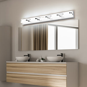 SOLFART Dimmable Vanity Light Bathroom Light Fixture Over Mirror Led Lights for Bathroom Modern Chrome 4 Light